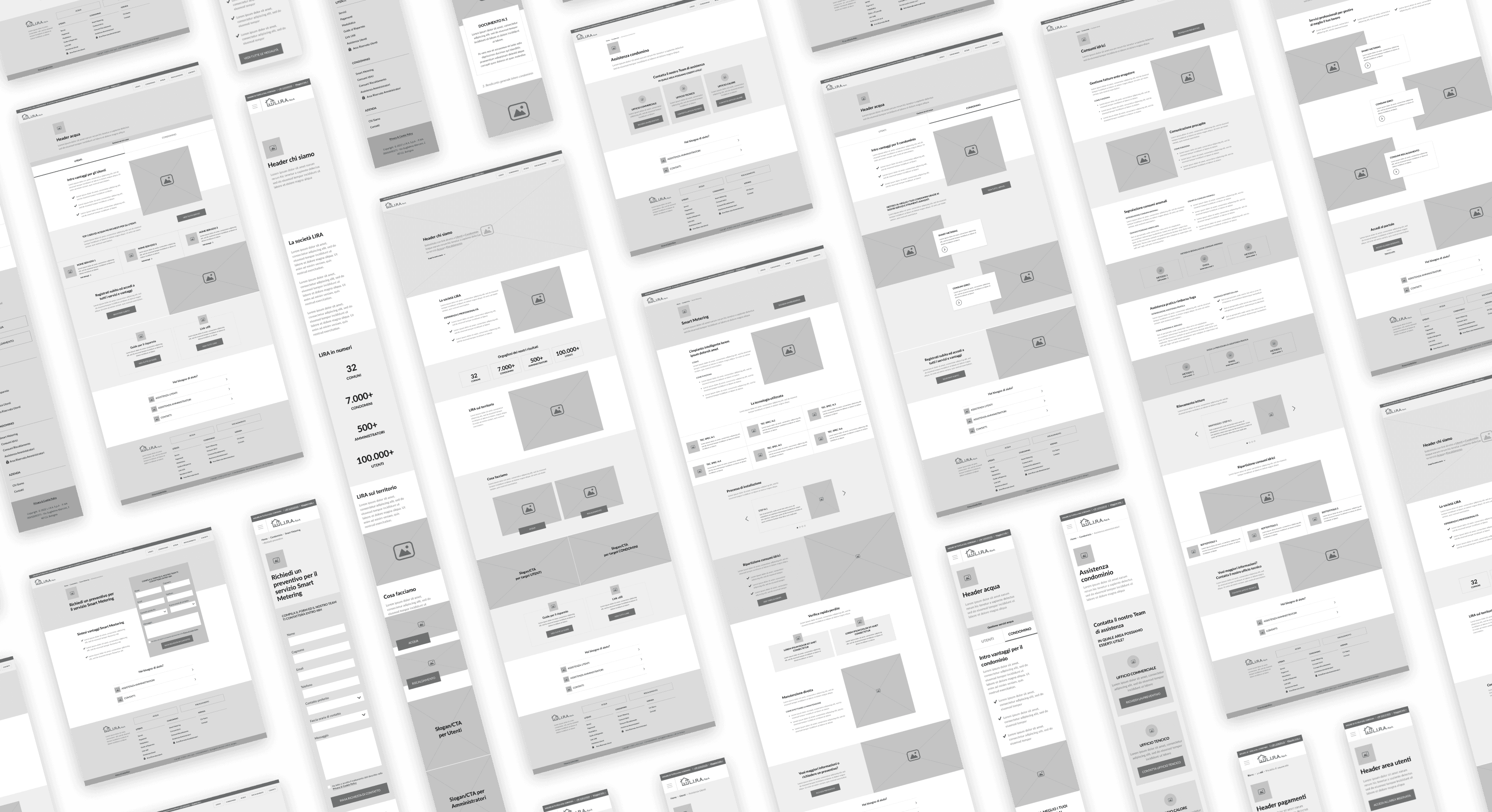 Mix of wireframes designed for Lira's website