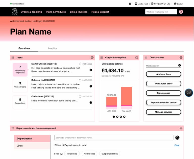 Dashboard final user interface screen