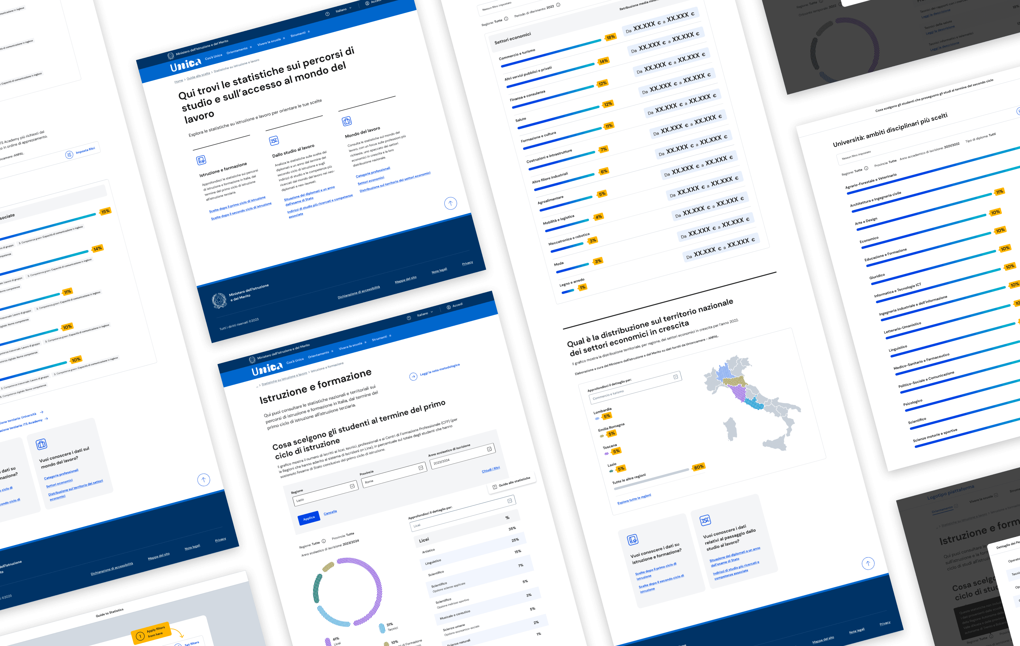 Selection of UI pages of the Statistics section