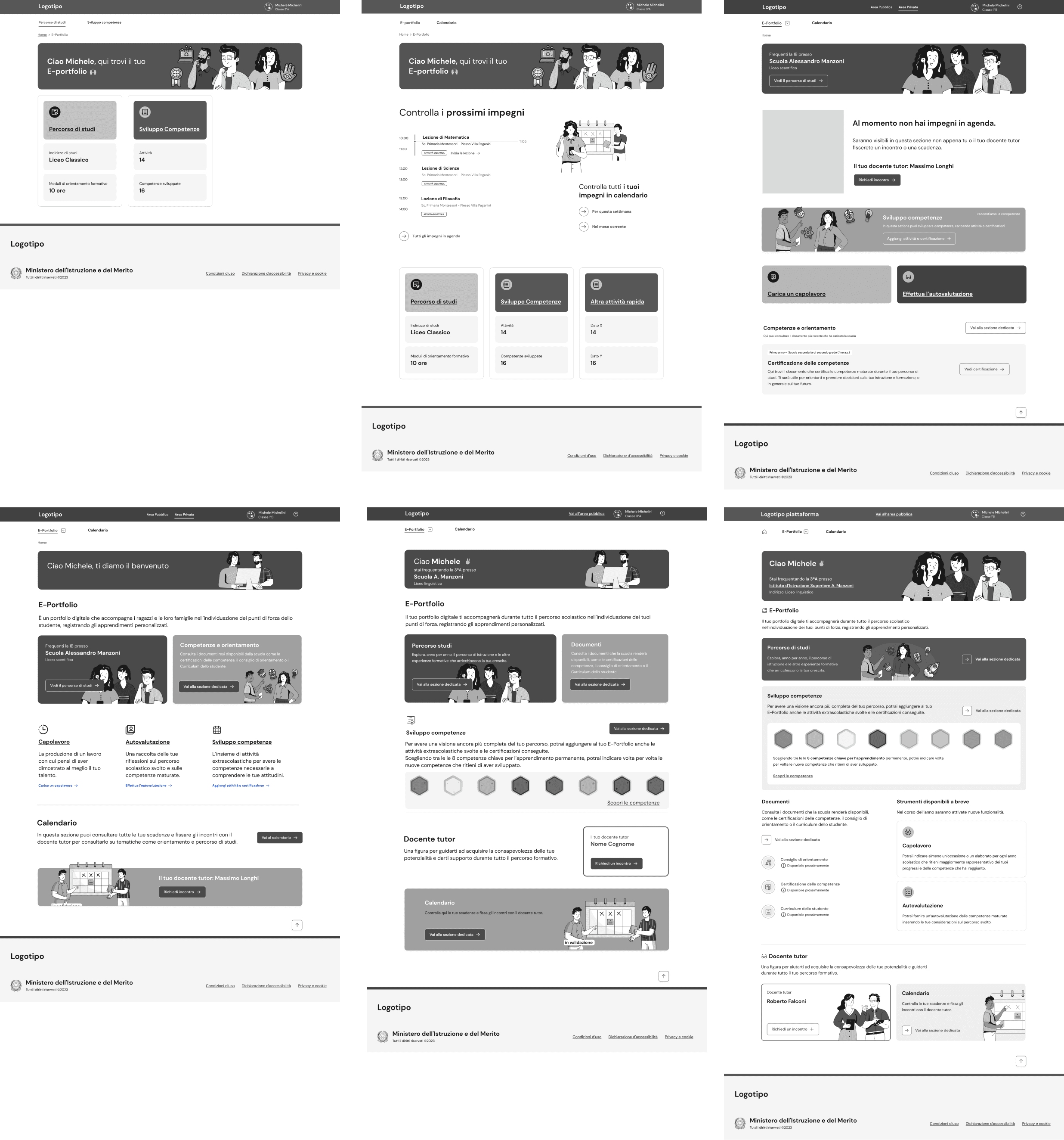 Wireframe E-Portfolio homepage evolution